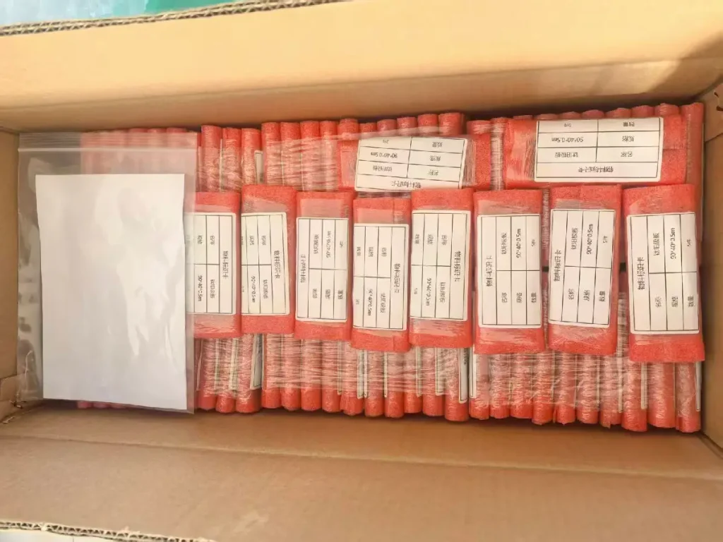 Packaged titanium anodes with product labels prepared for delivery